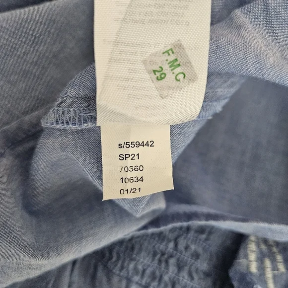 Ann Taylor LOFT Shirt Blue Floral Embroidered Ruffle Long Sleeve Smocked Medium - Picture 9 of 9